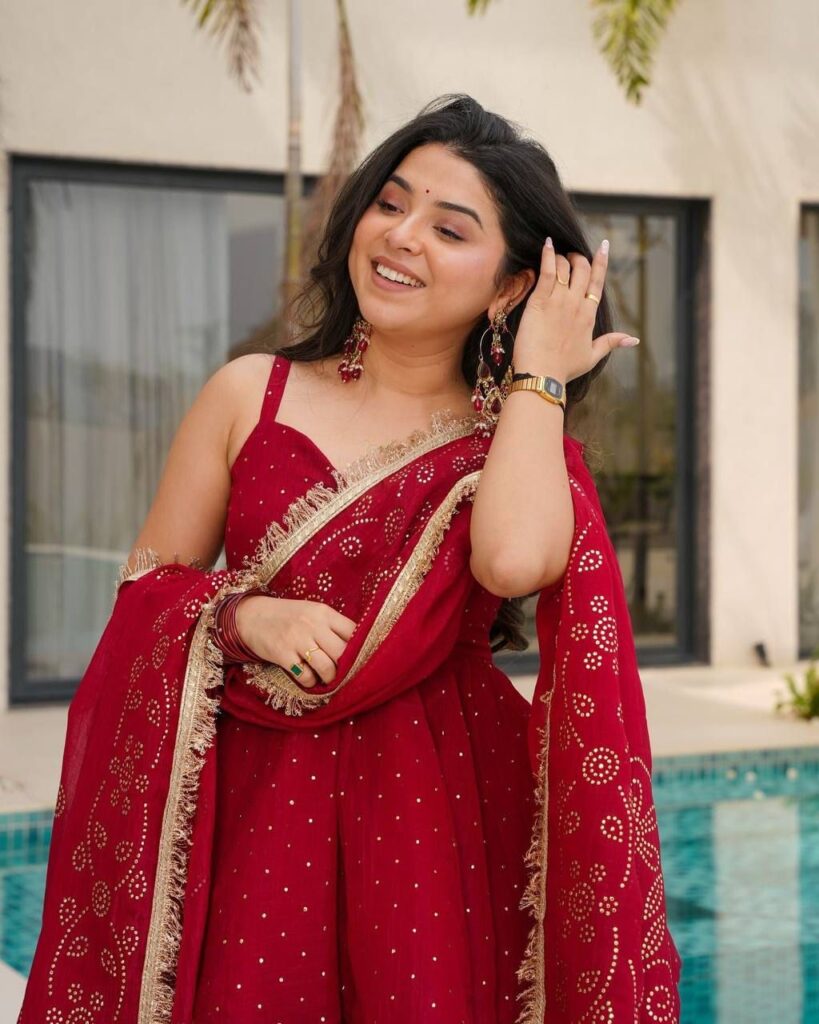 Elegant Red Sharara Set with Peplum Top and Embroidered Dupatta