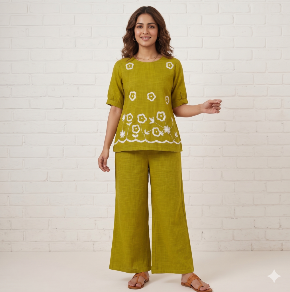 Light Green Khadi Cotton Coord Set – Effortless Summer Style for Dubai Heat