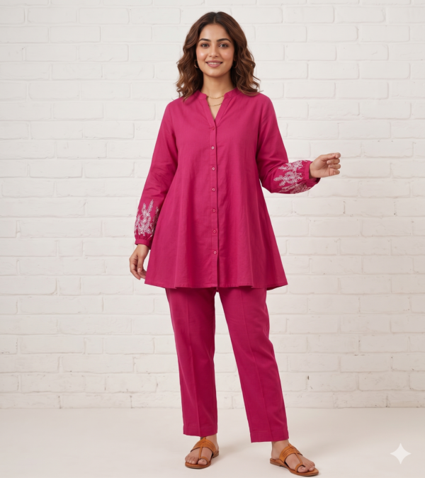 Pink Short A-Line Khadi Cotton Coord Set – Cool & Chic for Dubai Summers