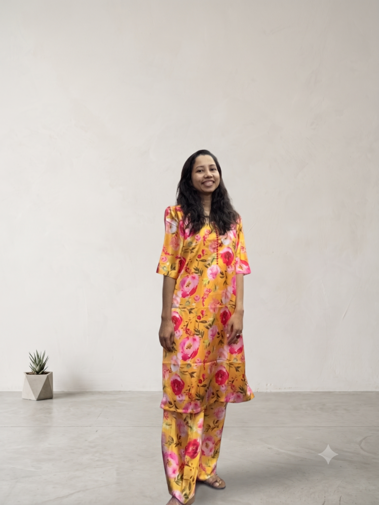 Mustard Yellow Floral Print Satin 2-piece Set