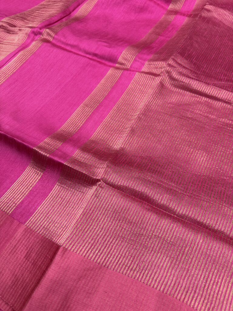 Pink Pure Tissue Silk Saree with Subtle Golden Stripes & Satin Border