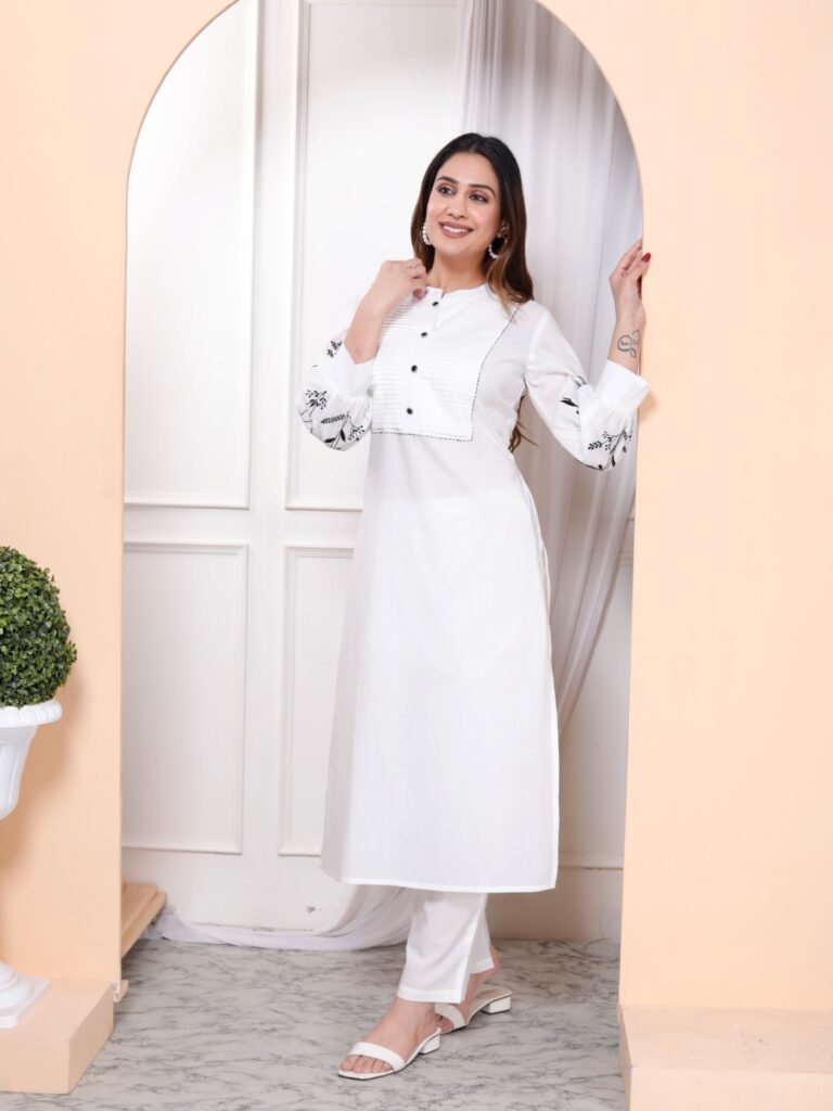 White Pure Cotton Long Coord Set – Elegant Everyday Wear for Dubai Summers