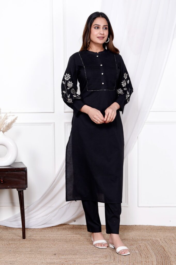 Black Pure Cotton Long Coord Set – Elegant Everyday Wear for Dubai Summers