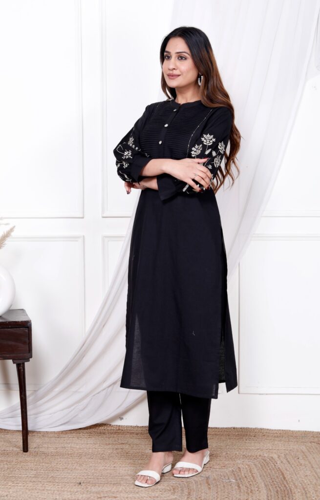 Black Pure Cotton Long Coord Set – Elegant Everyday Wear for Dubai Summers