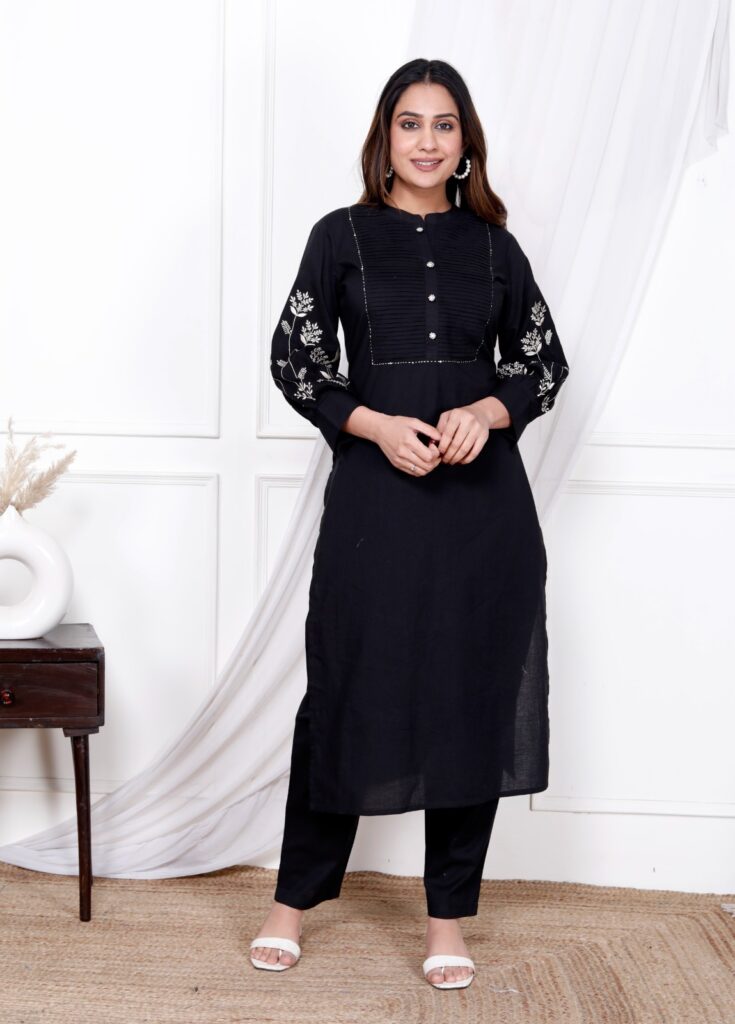 Black Pure Cotton Long Coord Set – Elegant Everyday Wear for Dubai Summers