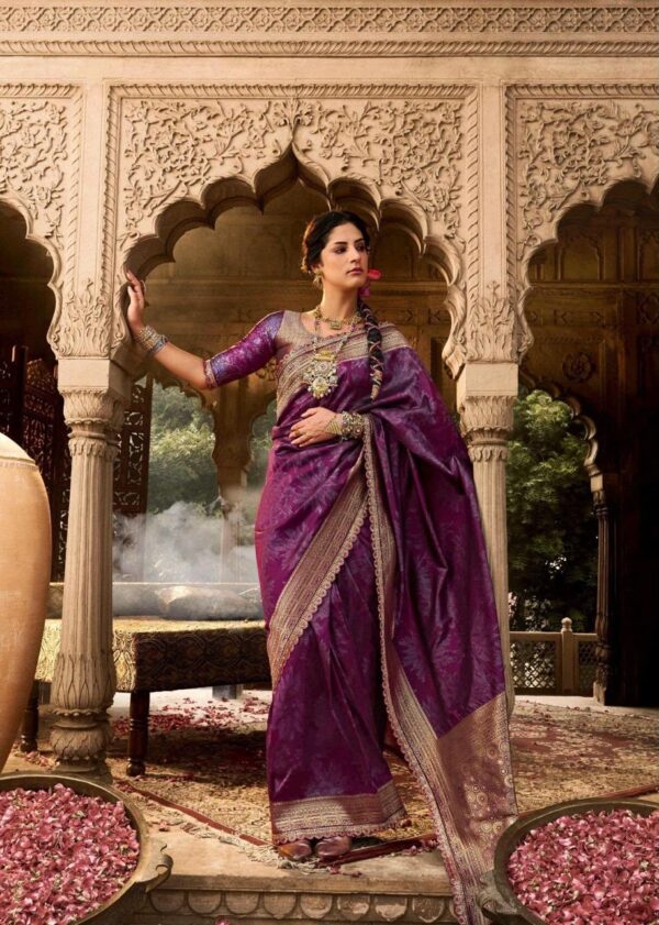 Royal Purple Banarasi Silk Jacquard Saree with Lace Border & Heavy Pallu