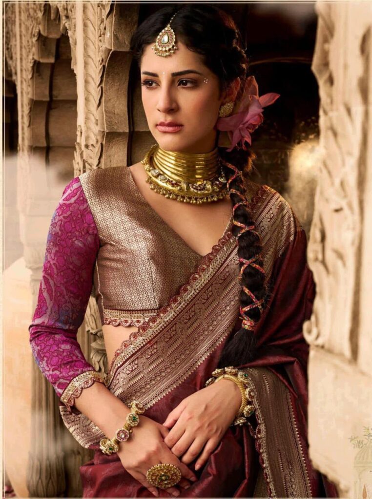 Royal Purple Banarasi Silk Jacquard Saree with Lace Border & Heavy Pallu