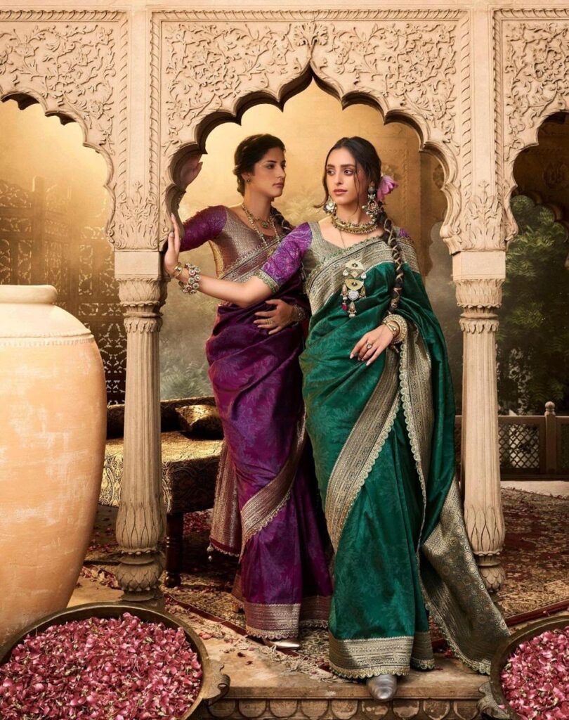 Royal Purple Banarasi Silk Jacquard Saree with Lace Border & Heavy Pallu
