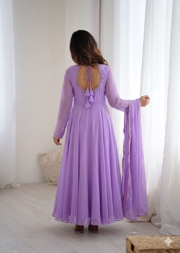 Lavender Georgette Anarkali Suit – Graceful Flared Ensemble with Embroidery