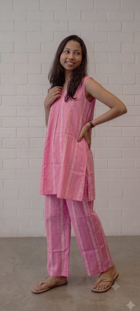 Pink Striped South Cotton Coord Set – Smart Office Wear for Dubai Summers