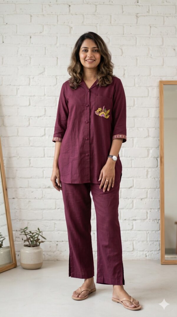 Maroon Khadi Cotton Coord Set – Breathable Everyday Elegance for Dubai Summers