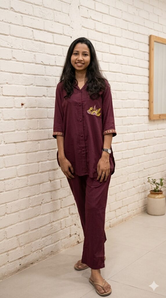 Maroon Khadi Cotton Coord Set – Breathable Everyday Elegance for Dubai Summers